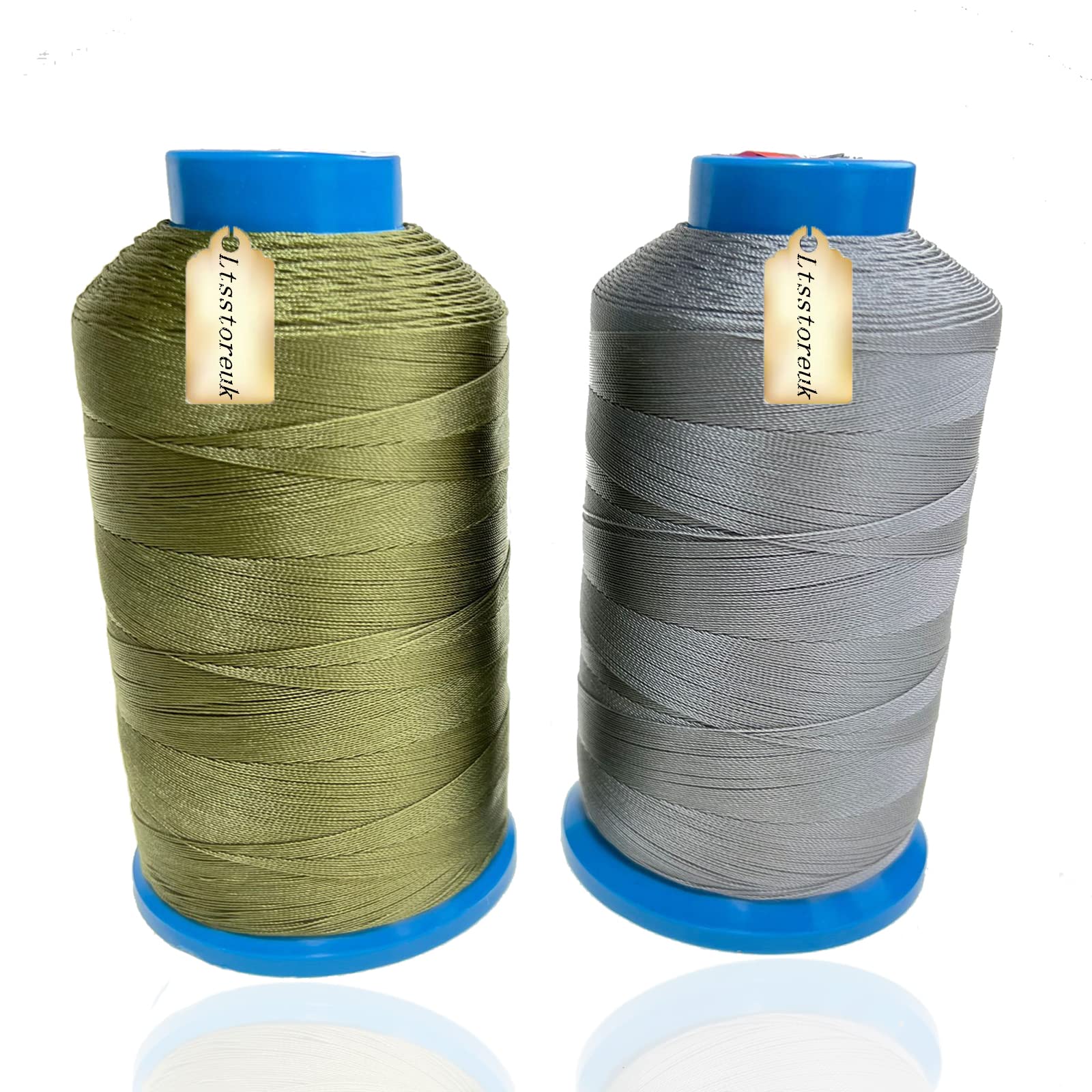 Lsgoodcare Bonded Nylon Sewing Thread 1500 Yard Size T70#69 for The Upholstery, Drapery, Beading, Luggage, Purses, Leather, Sewing Threads for Sewing Machine Grey and Olive Green, Set of 2