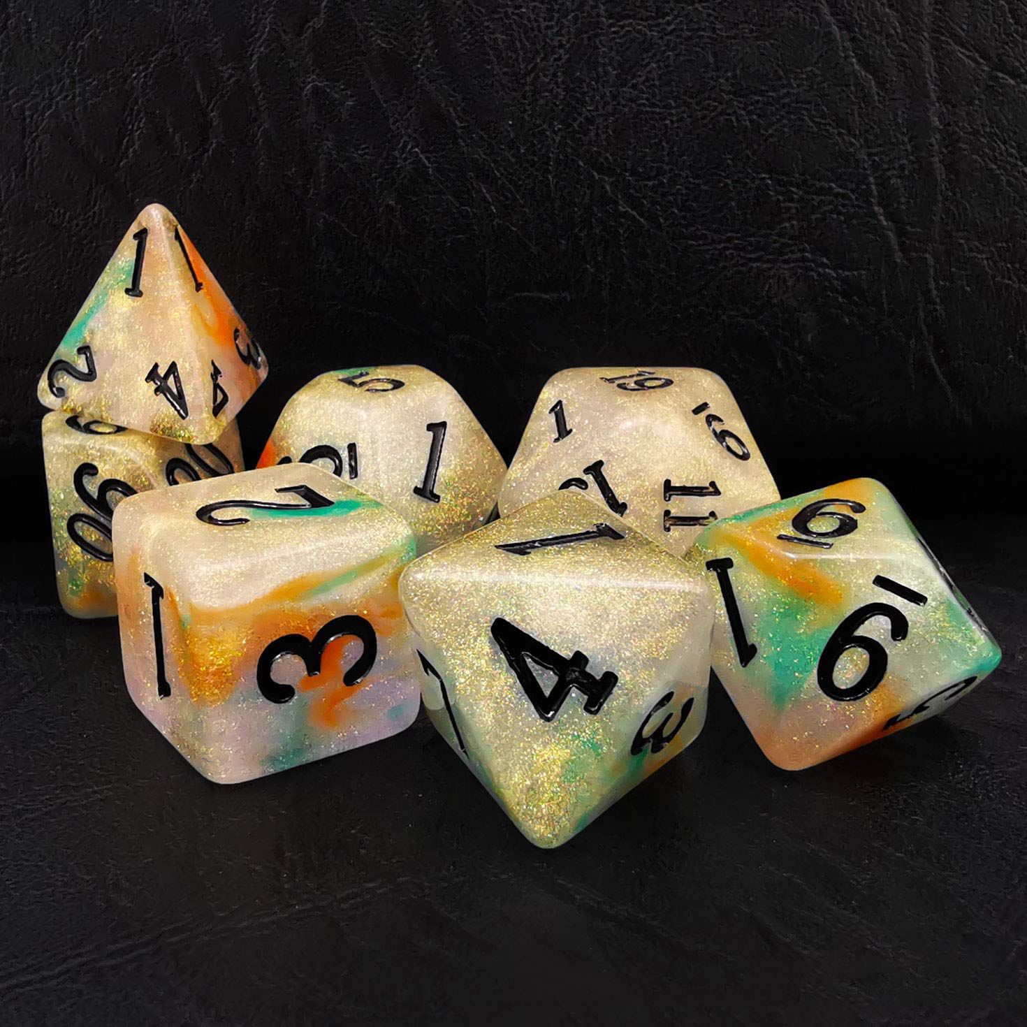 Bescon Magical Stone Dice Set Series, 7pcs Polyhedral RPG Dice Set Gold Ore, Polybag Packing