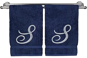 BC BARE COTTON Monogrammed Hand Towel, Navy, 16 x 30 Inches - Set of 2, 100% Turkish Cotton, Extra Absorbent, Soft Terry Finish, Personalized Gift