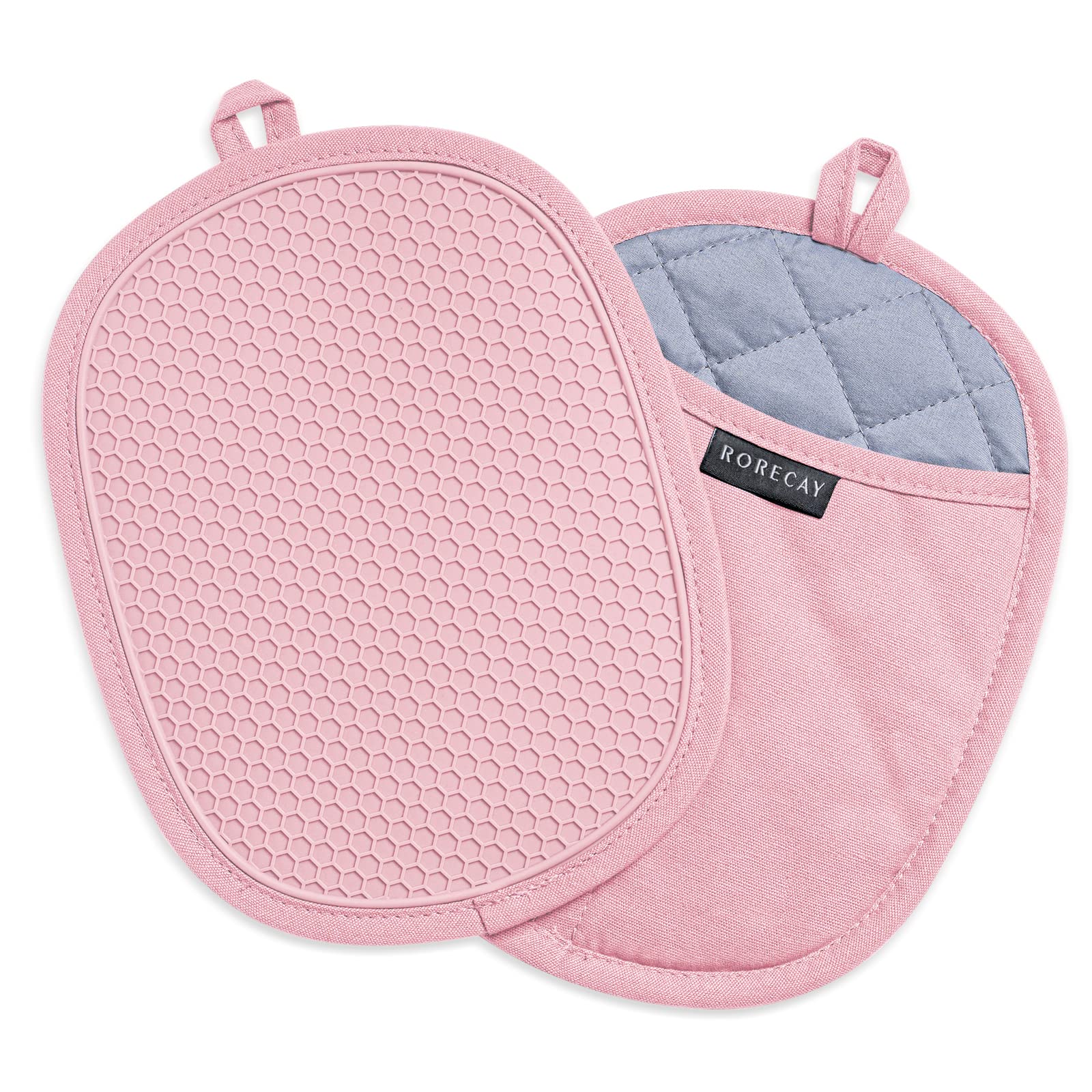Photo 1 of 2-Pack Silicone Pot Holders for Kitchen Heat Resistant up to 500°F, Non-Slip Large Hot Pads with Pocket, Quilted Liner Trivets for Countertops Hot Pots and Pans (Pink)