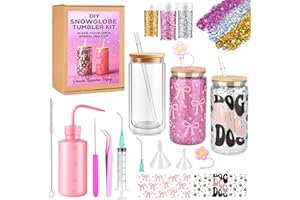 Snow Globe Tumbler Supplies ，16 Pcs DIY Glitter Snowglobe Cup Set– Includes 16oz Double-Wall Acrylic Tumbler, UV DTF Wraps, C