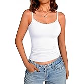 GKBK Womens Lace Tank Top Scoop Neck Ribbed Camisole Tops Adjustable Spaghetti Straps Sleeveless Summer Basic Cami Shirt