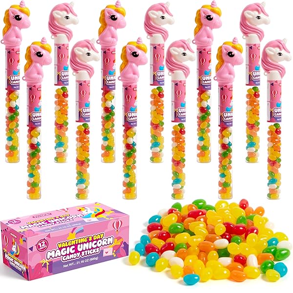 SYNCFUN 12PCS CANDY JELLY BEAN, INDIVIDUALLY WRAPPED TUBE BUNDLE STICK, ROMANTIC GIFT FOR CLASSROOM EXCHANGE PARTY FAVOR, HOLIDAY REWARD PRIZES