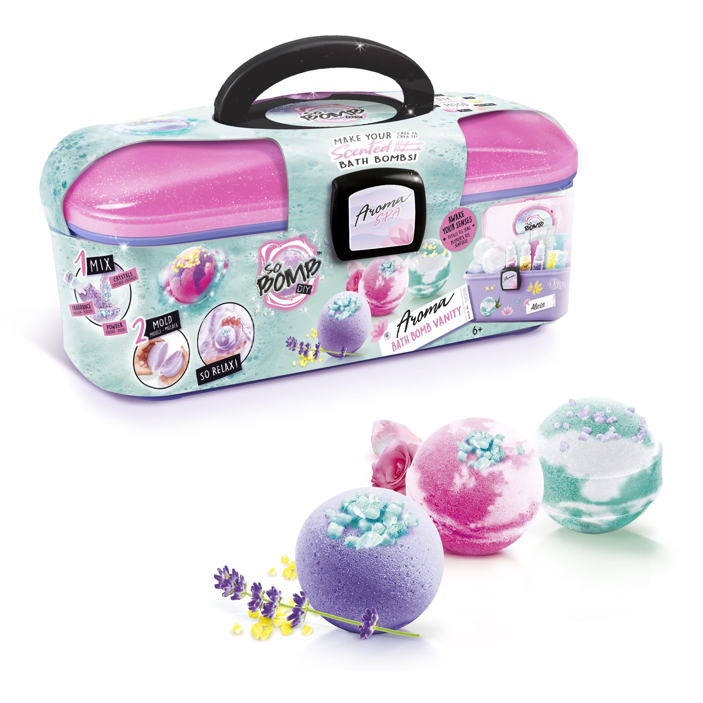 Canal Toys - So Bomb - DIY Bath Bomb Vanity Case for Children - Scented Bath Bomb Making Kit with Moulds Fragrances and Crystal Salts - Portable Storage Case Creative Activity 6 Years Plus