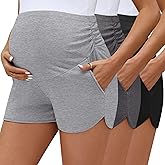 Locoowai 3 Pack Women's Maternity Biker Shorts Pregnancy Shorts Pocket High Waisted Over Belly Running Athletic Bottom