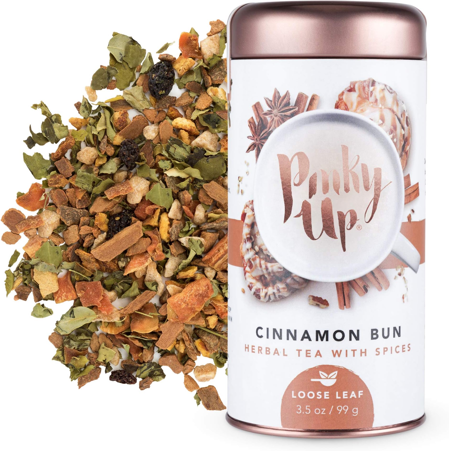Pinky Up Cinnamon Bun Loose Leaf Tea | Herbal Tea, Caffeine Free, Naturally Calorie & Gluten Free | 3.5 Ounce Tin, 25 Servings