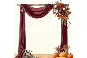 Loopiske Burgundy Red Fall Wedding Arch Draping Fabric 1 Panel 29" × 6.5 Yards Sheer Backdrop Curtain Chiffon Drapery for Thanksgiving Christmas Wedding Ceremony Birthday Party Indoor Ceiling Decor