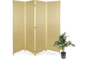 ECOMEX Room Divider 4 Panel Woven Bamboo Screen, Room Divider and Folding Privacy Screens, Freestanding Hand-Woven Room Partitions for Bedroom, Bamboo