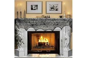 AerWo Halloween Decoration Black Lace Spiderweb Fireplace Mantle Scarf Cover Festive Party Supplies 45 X 243cm 18 x 96 inch