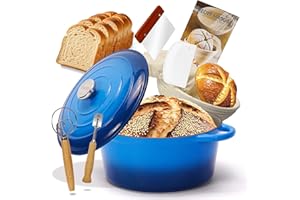 5QT Enameled Cast Iron Bread Oven with Proofing Basket for Sourdough Bread Baking, Bread Making Supplies Tools,Heavy-Duty Coo