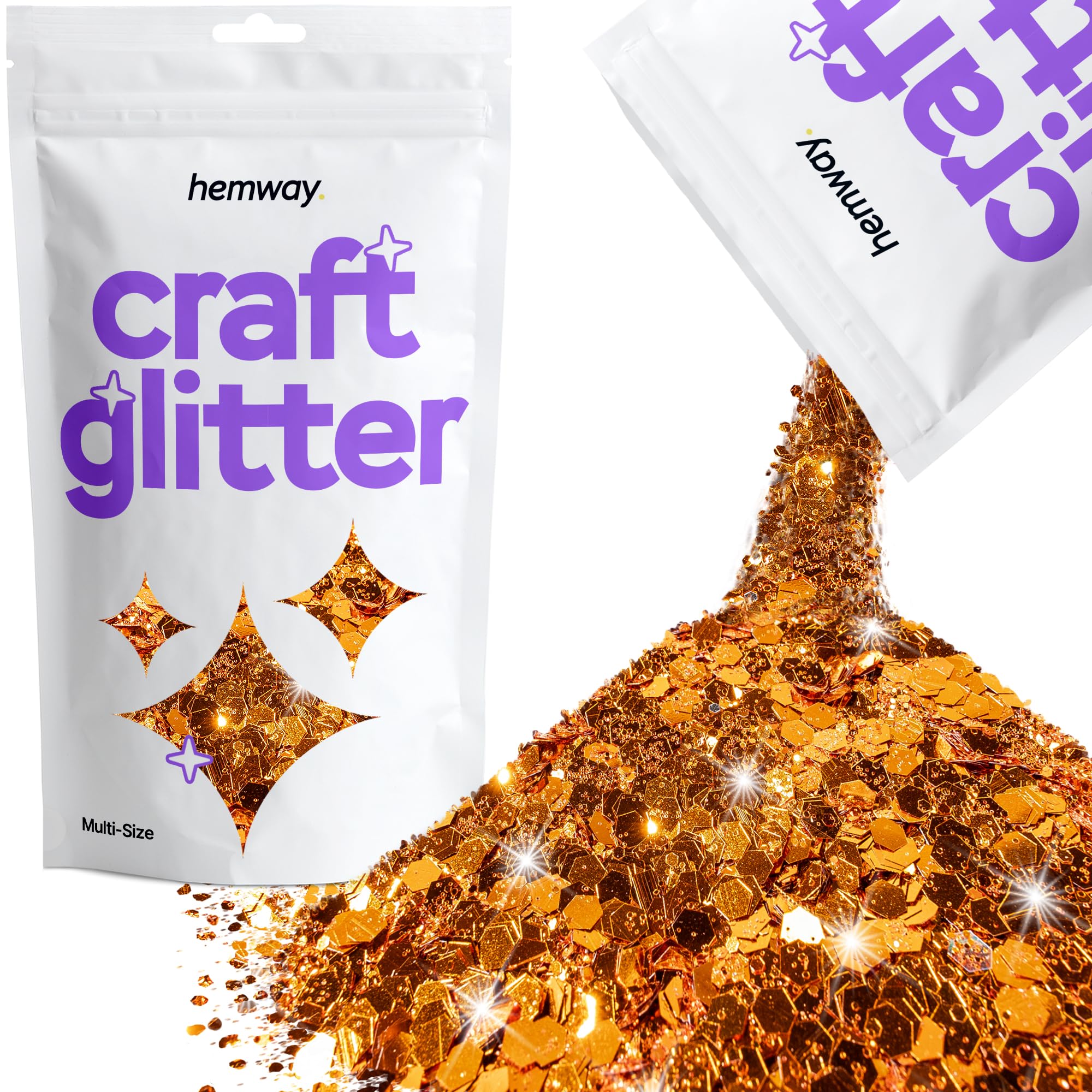 Hemway Craft Glitter Copper 100g Multi Size Glitter for Crafts, Resin, Cosmetic, Nail, Face, Body, Festival, Tumblers, Art, Candle, Crafting