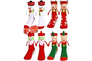 Itscolofy 4 Pairs Funny Christmas Socks, Magnetic Hand Holding Socks, Christmas Stocking Stuffers for Women Men Couples, White Elephant Exchange Gifts, Xmas Secret Santa Gag Gifts
