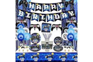 Video Game Party Supplies - Game Birthday Decoration Kit for Boys, Including HAPPY BIRTHDAY Banner, Plates, Cups, Napkins, Ta