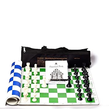 Paramount Dealz 20x 20 Fide Standards Professional Vinyl Chess Board Set with 2 Extra Queens/Chess Bag (Green and Blue)