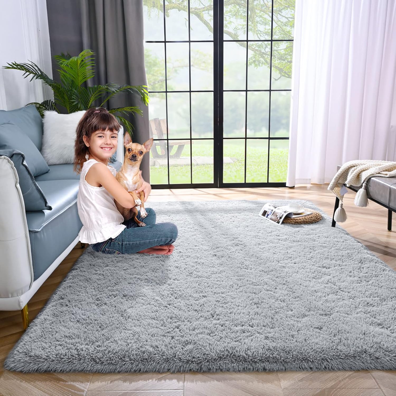 Rugs, Pads & Protectors - Lascpt Area Rugs for Living Room, Super Soft Fluffy Fuzzy Bedroom, Grey Furry Shag 4x5.9, Plush Carpet Home Decor Girls Kids Dorm, Accent Indoor Non-Slip Cute Baby Nursery.