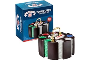 Brybelly Poker Chips - Poker Set with Wood Carousel Case for Casino Party, Texas Holdem, Blackjack and Family Game Night - 200 Count