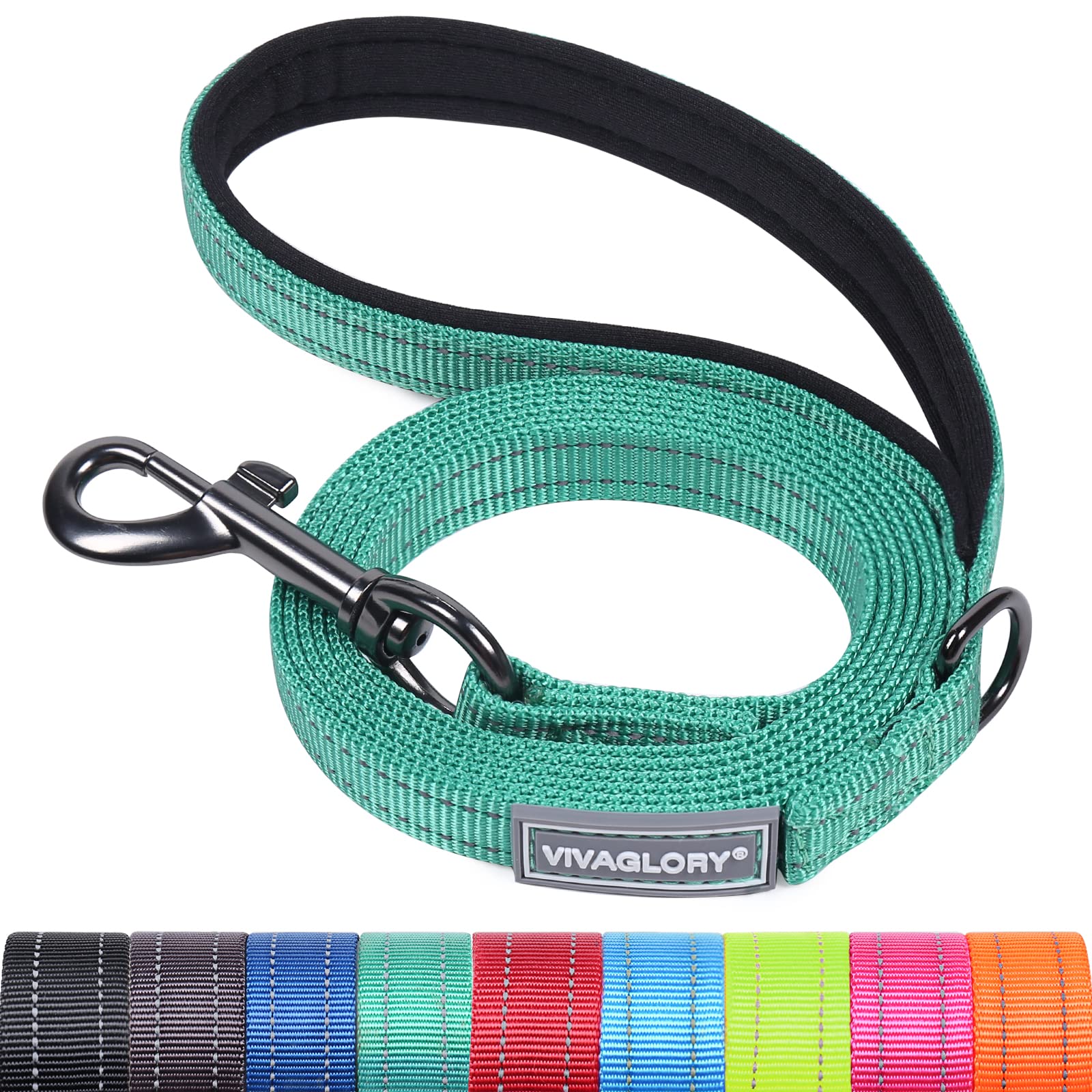 VIVAGLORY Dog Lead Dailyx Dog Leash, Lead with Soft Padded Handle for Training & Walking, Heavy Duty & Double Layer Nylon for Pet Puppy, 120 x 1.4cm, Green