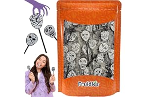 Fruidles Halloween Skulls, Mummies, and Ghosts Tattoo Lollipop Suckers Candy, Great for Halloween Goody Bag Fillers, Individually Wrapped (Half-Pound - Approx. 25 Suckers)