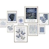 Blue Wall Art Poster Prints, Set of 9 Exhibition Abstract Matisse Posters, Retro Decor for Aesthetic Bedroom Living room, Master Gallery Vintage Wall Collage, Unframed-A02