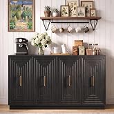 RoyalCraft Buffet Cabinet with Storage, Modern Fluted Sideboard | Kitchen Cabinet with Adjustable Shelves, 55" Wood Credenzas Console Coffee Bar Table for Dining Room, Living Room, Black