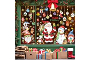 decalmile Christmas Santa Claus Snowman Double Sided Window Clings Xmas Snowflakes Gnome Penguin Anti-Collision Glass Doors W