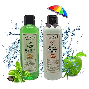 Khadi Herbal Alove Vera Sun Expert SPF 30 PA Fairness UV Sunscreen Lotion, 200 ml and Khadi Natural Herbal Tea Tree Foaming Face Wash Combo