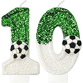 JonesLi Birthday Candles,Soccer Birthday Decorations,Soccer Cake Topper,for Girl and boy Cake Toppers, Wedding Cakes, Anniversaries, Party Celebrations, Birthday Decorations (Green White, Number 10)