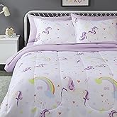 Amazon Basics 7-Piece Soft, Easy-Wash Microfiber Kid's Bed-in-a-Bag Bedding Set with Sheet and Comforter, Full/Queen, Unicorn Print