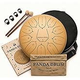 Panda Drum Plus (Sandstone) | Steel Tongue Drum | 11 Inch | Calming Handpan | with Music Book, Mallets, Carrying Bag &amp; Finger Picks | 432 Hz Rain Drum | Calming Musical Instrument for Adults