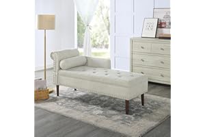 TEFUNE Chaise Lounge Chair, Velvet Upholstered Lounge Chair for Living Room, Indoor Lounge Chair with Armrests and Backrest, Suitable for Adults and Children (Linen, Beige)