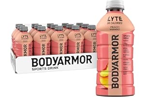 BODYARMOR LYTE, Peach Mango, Electrolyte Drink, 35 Calories, 28 Fl Oz Bottles (15 Pack), Coconut Water Sports Drink, Natural Flavor & B Vitamins