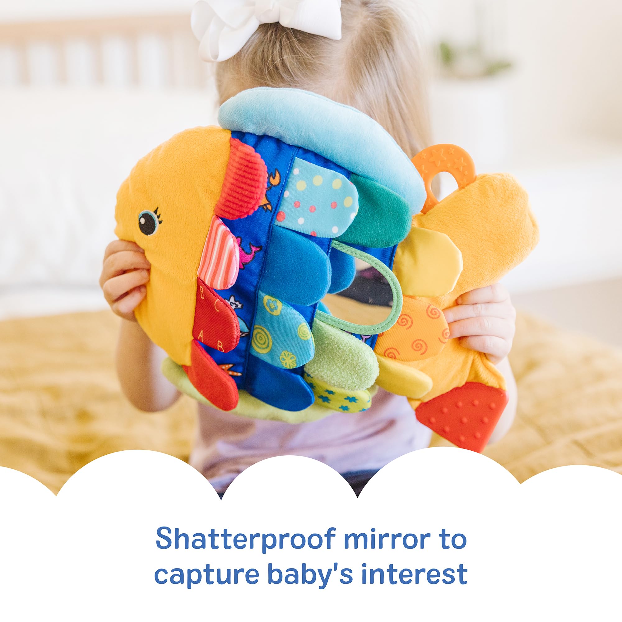 Melissa & Doug K’s Kids, Flip Fish Stuffed Animal, Soft Baby Book, Multi-Textured Squeaking & Crinkling Infant Sensory Toys for Babies with Baby Mirror, Tummy Time Toys for Infants Ages 0–9 Months