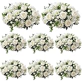 ASTRYAS 8Pcs White Peonies Artificial Flowers Mixed Hydrangea Faux Silk Peony Flowers Fake Floral Arrangement for Centerpiece Table Wedding Party Home Decor Baby Showers
