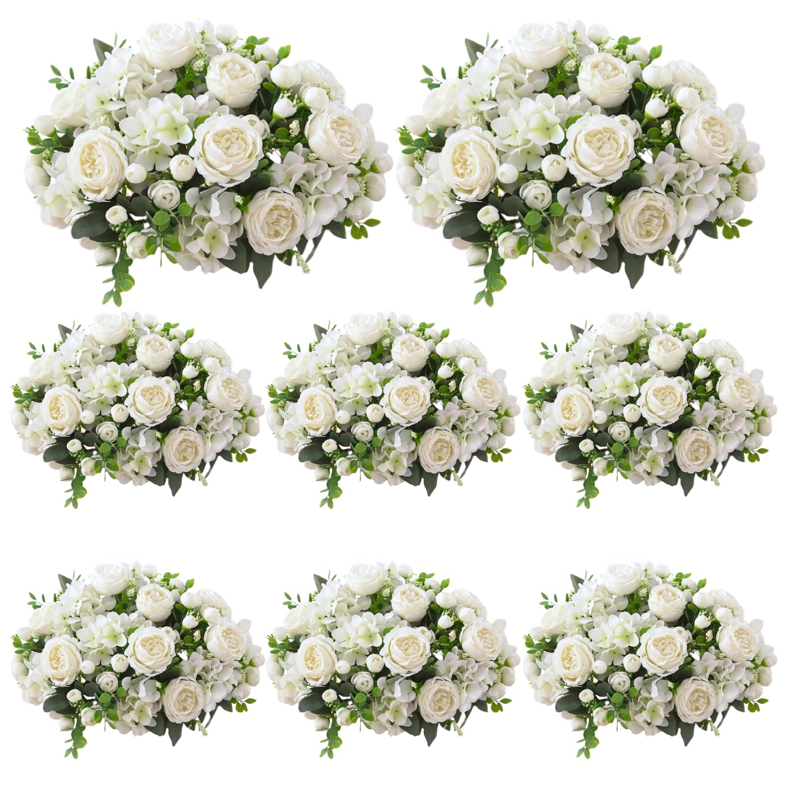Photo 1 of ASTRYAS 8Pcs White Peonies Artificial Flowers Mixed Hydrangea Faux Silk Peony Flowers Fake Floral Arrangement for Centerpiece Table Wedding Party Home Decor Baby Showers
