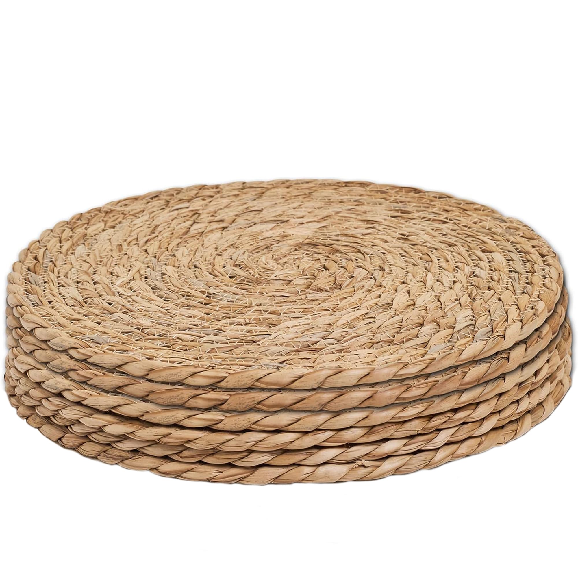 Photo 1 of Defined Deco Woven Placemats Set of 6,13" Round Rattan Placemats,Natural Hand-Woven Water Hyacinth Placemats,Farmhouse Weave Place Mats,Rustic Braided Wicker Table Mats for Dining Table,Home,Wedding.