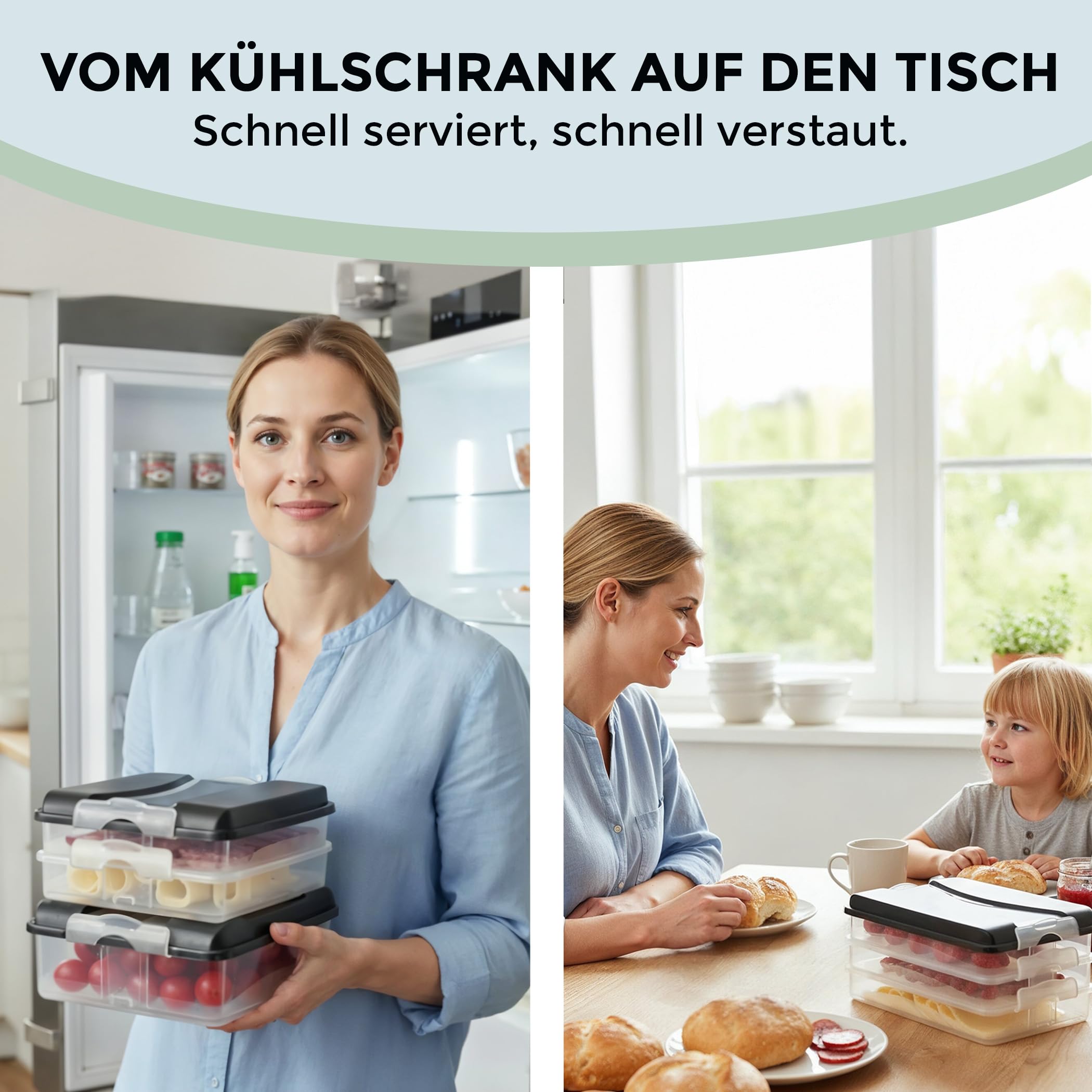Hausfelder Aufschnittboxen für Wurst und Käse 3x1,5L + 2x2,3L + 5x Deckel, Kühlschrank Organizer, stapelbare Aufschnittdosen, Wurstdosen Käsedosen Set mit Deckel 2