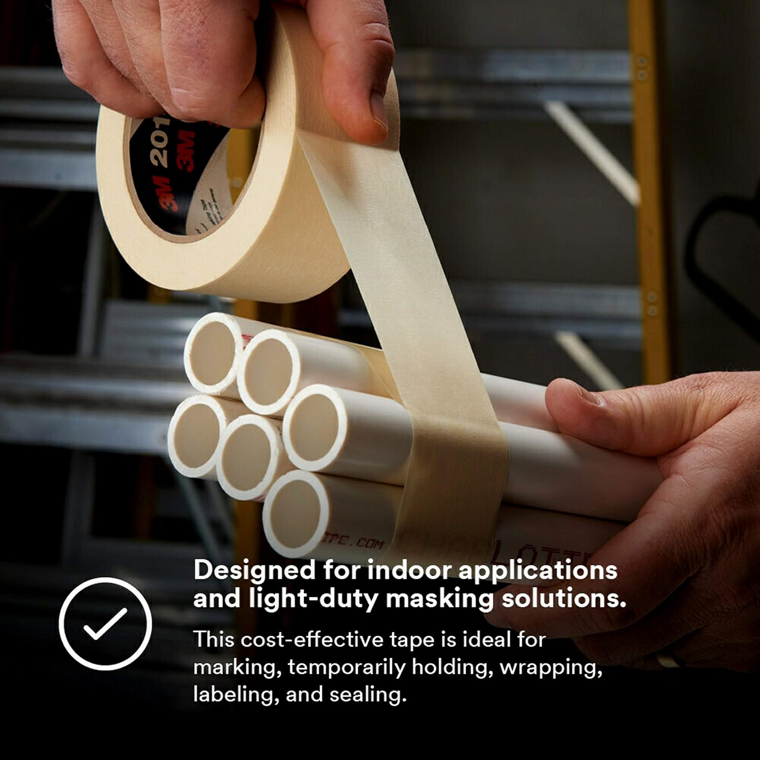 3M General Use 201+ Masking Tape - 6 in. (W) x 180 ft. (L) Crepe Masking Tape Roll with Solvent Free Rubber Adhesive: Industrial & Scientific