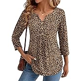 Zeagoo Womens 3/4 Length Sleeve Tops V Neck Dressy Casual T Shirts Pleated Business Work Blouses Basic Tees S-3XL