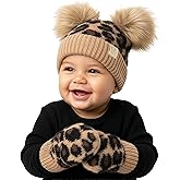Funky Junque Baby Double Faux Fur Pom Pom Beanie & Mittens Set – Newborn Infant 0–9 Months Winter Hat with Soft Lined Mittens