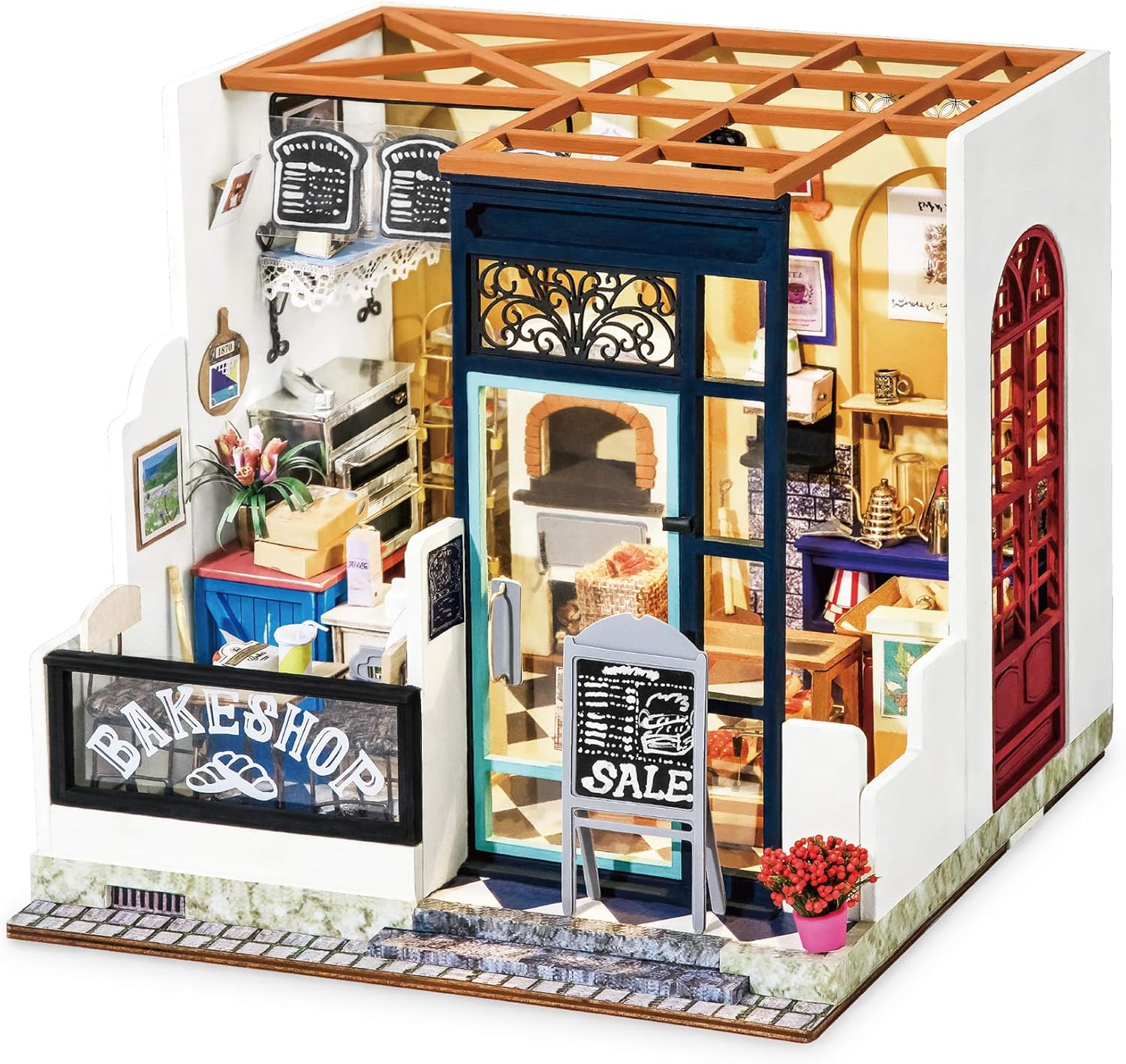 Hands Craft DG143-Bakery, DIY 3D Wooden Miniature Dollhouse Build Your own Crafting Kit with Real LED Lights, Fun Educational STEM Hobby Project for Kids (14+) and Adults. (Bake Shop)