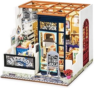 Hands Craft DG143-Bakery, DIY 3D Wooden Miniature Dollhouse Build Your own Crafting Kit with Real LED Lights, Fun Educational STEM Hobby Project for Kids (14+) and Adults. (Bake Shop)