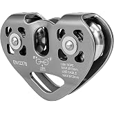 Double Zip Line Pulley Trolley, 30kN 6700LBS Tandem Dual Speed Pulleys for 1/4 5/16 3/8 1/2 Rope, Heavy Duty Accessories and Parts for Rescue, Climbing, Hauling, Backyard, Mountaineering, Rigging