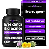 NutraChamps Liver Cleanse Detox & Repair Formula, 20+ Herbs: Milk Thistle Extract with Silymarin, Artichoke, Dandelion, Chicory Root Powder, Liver Support Pills Supplement, 60 Capsules