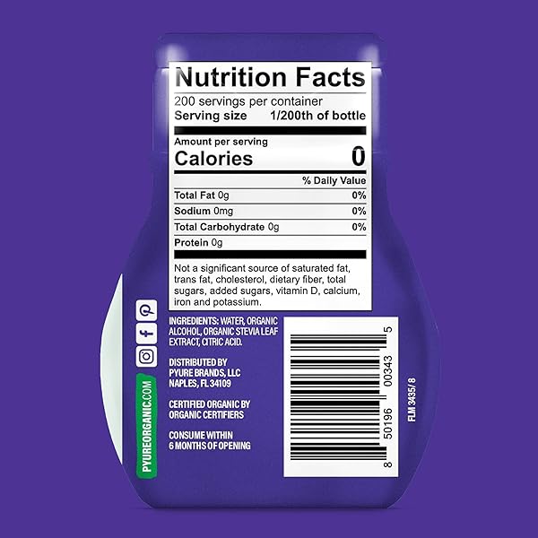 PYURE ORGANIC STEVIA LIQUID SWEETENER KETO SUGAR SUBSTITUTES, ZERO CALORIE, ZERO SUGAR, ZERO CARB, PLANT-BASED SUGAR FREE LIQUID STEVIA EXTRACT, SIMPLY SWEET, 1.8 OZ