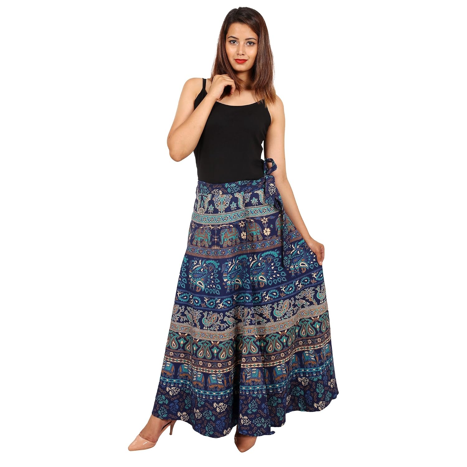 jaipuri fashionista designer cotton women's long wrap around skirt jaipuri printed (free size)