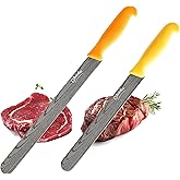 2PCS Brisket Knife, OHOLA 12 inch & 10 inch Carving Meat knife, Premium Stainless Steel Slicing Knife with Plastic Handle, Great for Smoked Brisket, BBQ Meat, Turkey (Orange+Yellow)