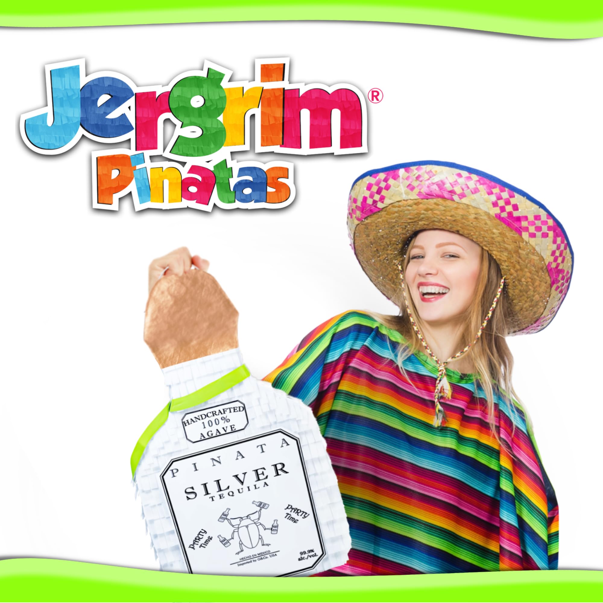 White Tequila Bottle Piñata with Stick - 17.5