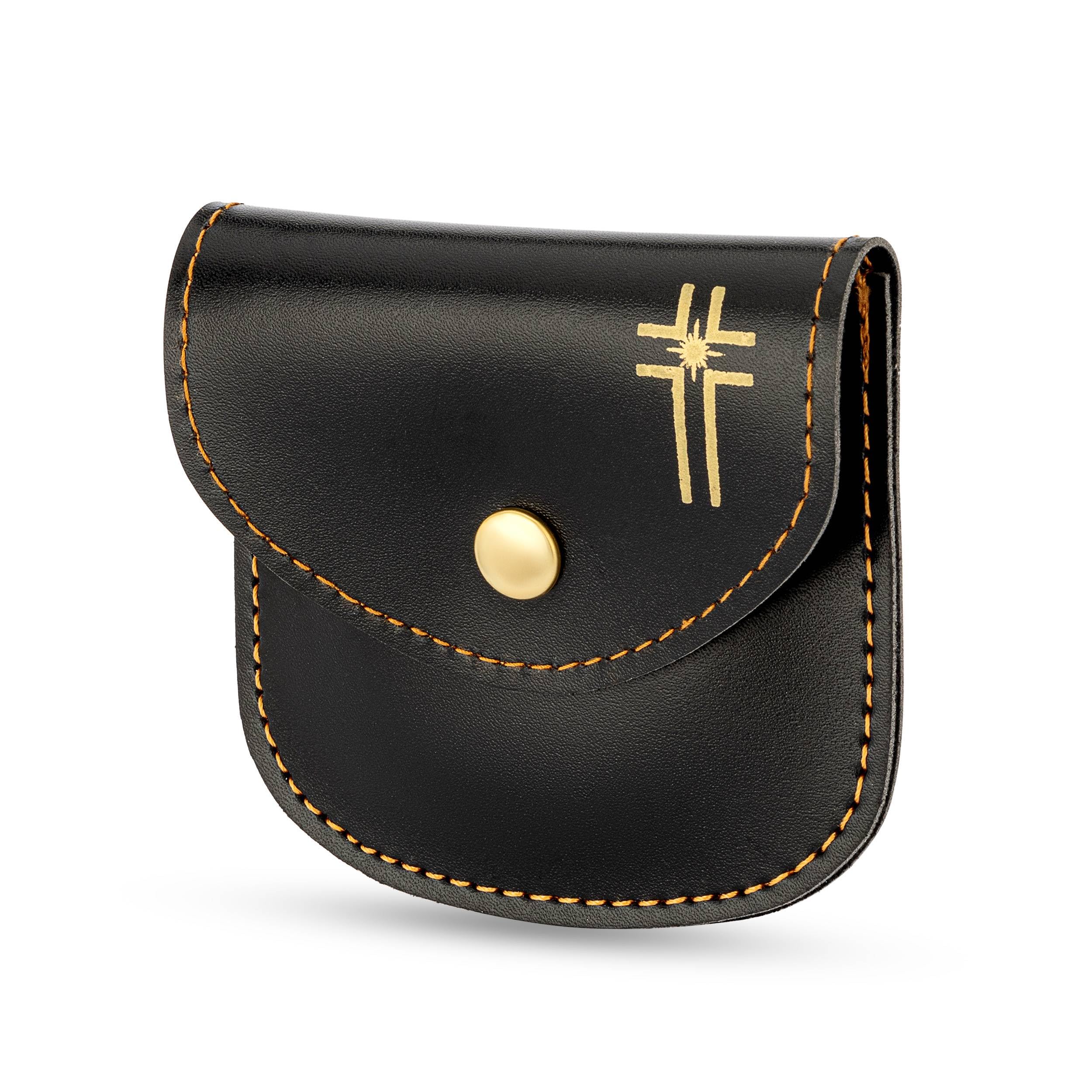 NKlaus 14442 Rosary Beads Imitation Leather Black 8 x 8 cm with Cross Motif Rosary Box