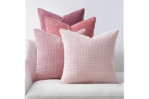 Topfinel Aesthetic Pink Room Decor Throw Pillows Covers for Couch Living Room Bedroom, Coquette Room Decorative Fluffy Corduroy Cushion Cover 18x18 Inch Set of 4 (Blush/Rose/Hot Pink)