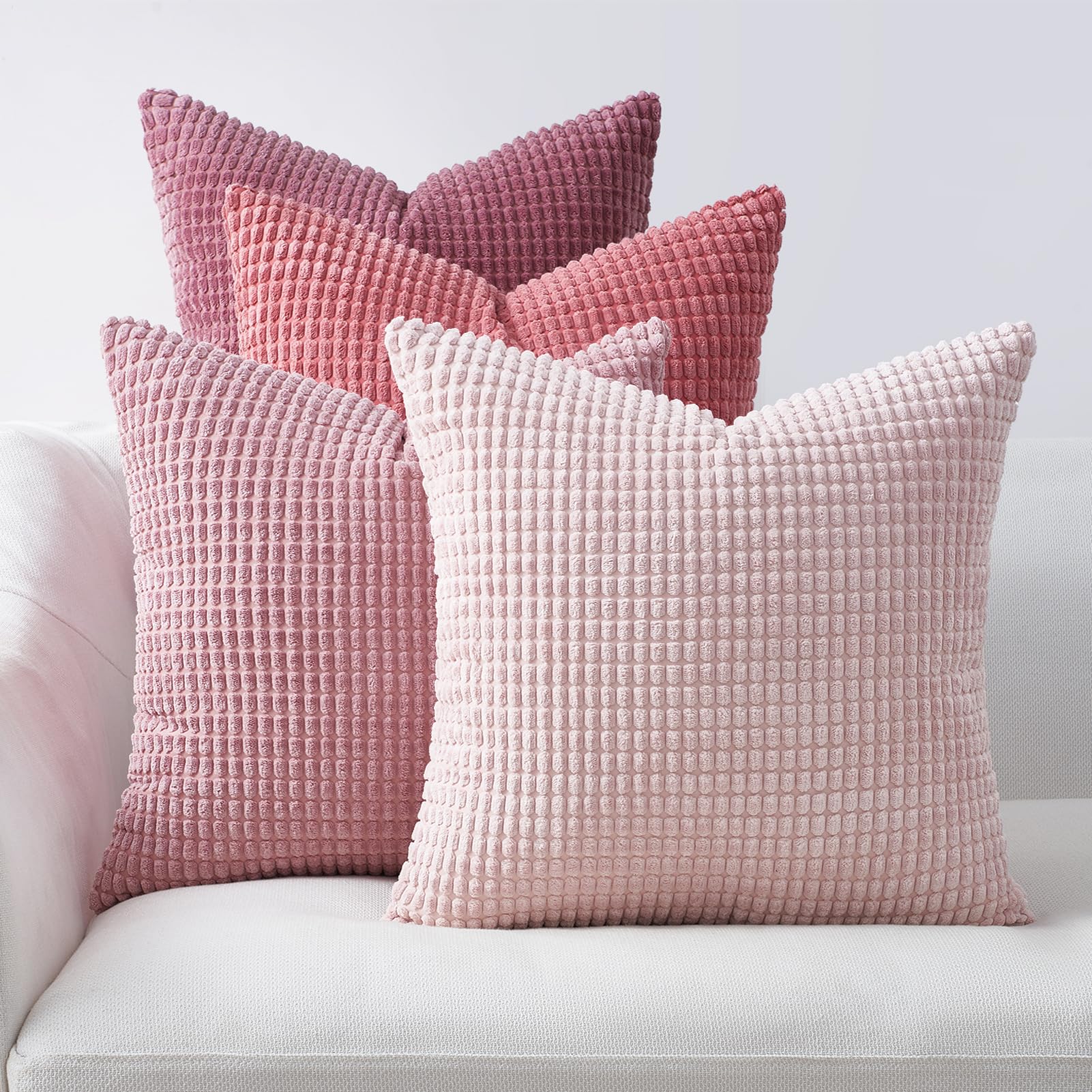 Photo 1 of Topfinel Aesthetic Pink Room Decor Throw Pillows Covers for Couch Living Room Bedroom, Coquette Room Decorative Fluffy Corduroy Cushion Cover 18x18 Inch Set of 4 (Blush/Rose/Hot Pink)